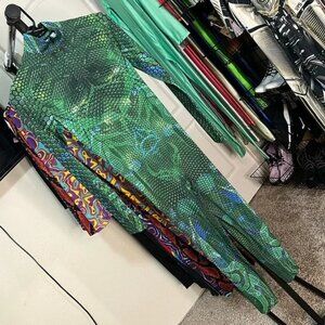 Candy Catz Green Hexagon Skin Jumpsuit Skinsuit Bodysuit Catsuit Rave